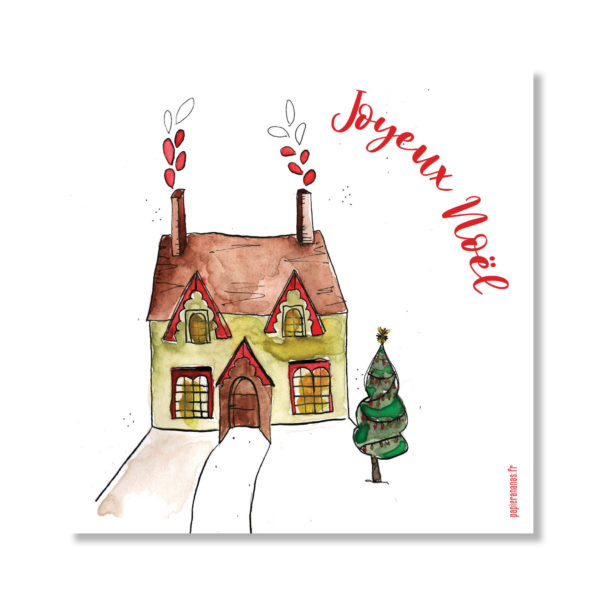 Carte Joyeux Noël Sapin et maison recto