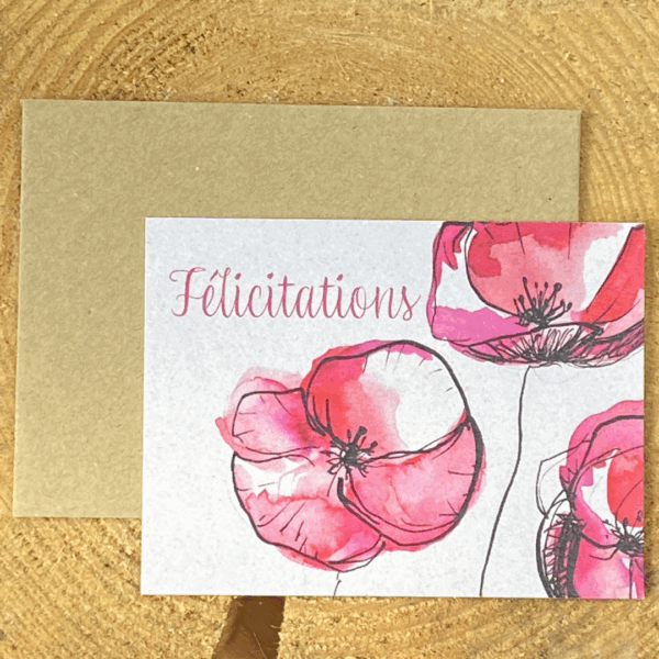 Carte avec enveloppe Félicitations mon coquelicot