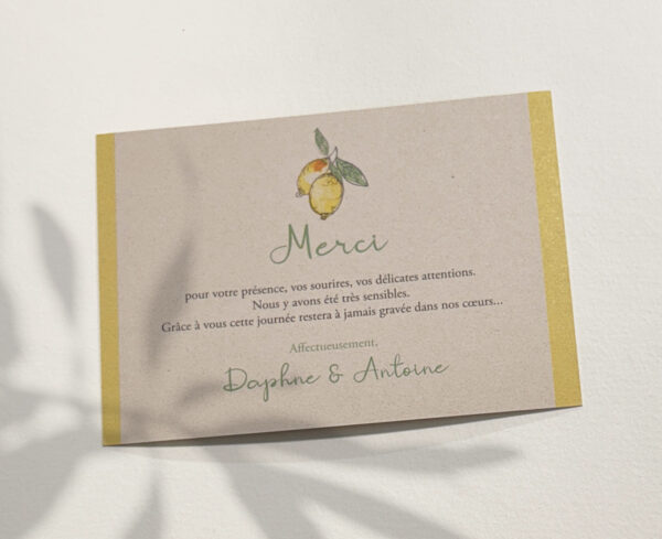 Carton remerciements collection Citron