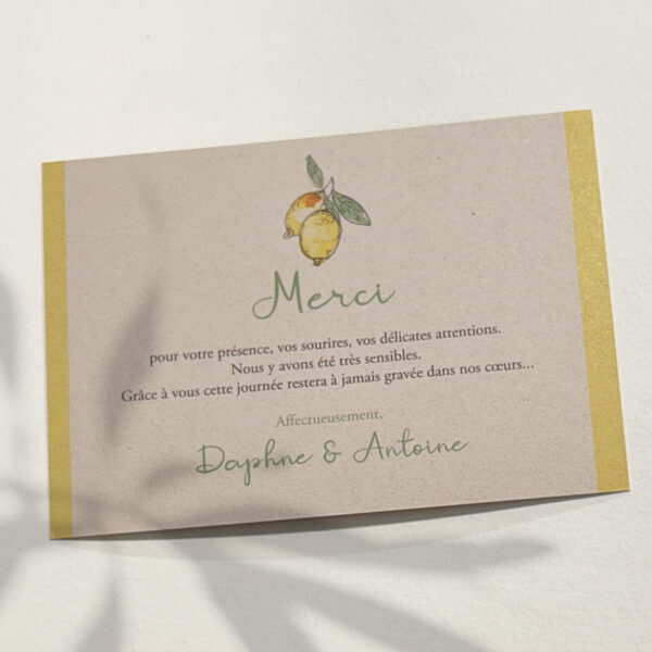 Carton remerciements collection Citron