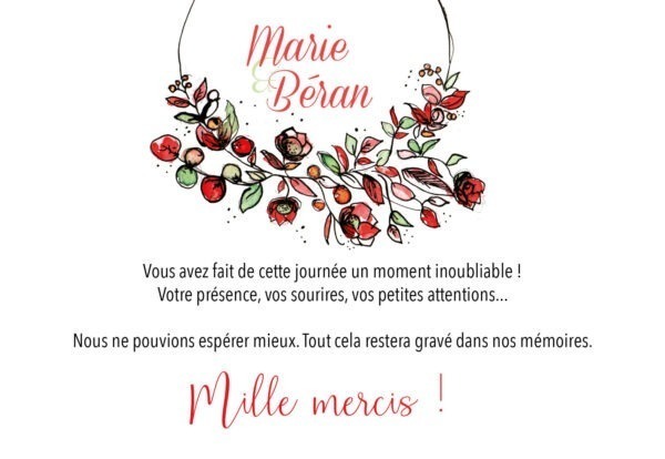 Remerciements mariage Illustration couronne champêtre