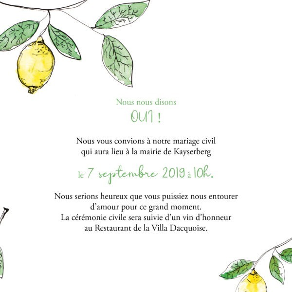 Faire-part citron texte à personnaliser