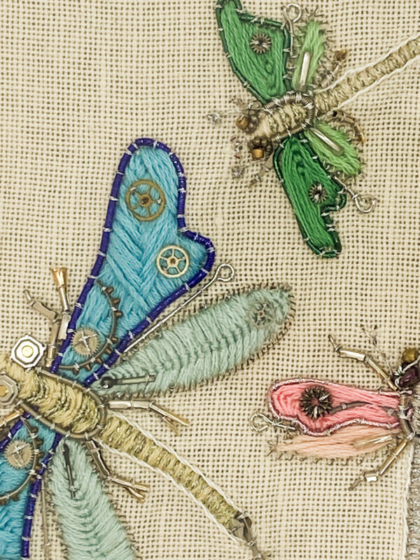 Trio Libellula quadrimaculata bleue, verte & rose