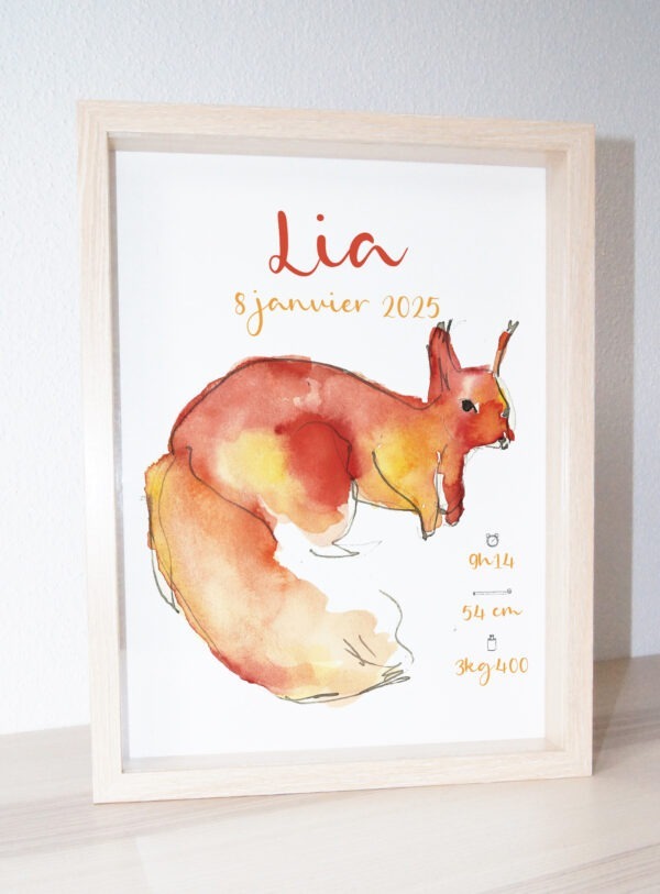 Affiche naissance écureuil cadre
