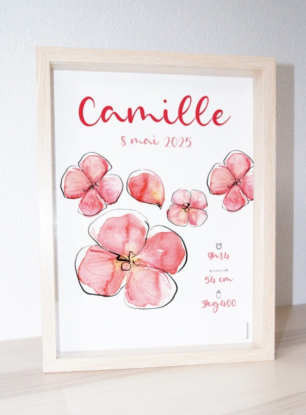 Affiche naissance Fleurs cadre