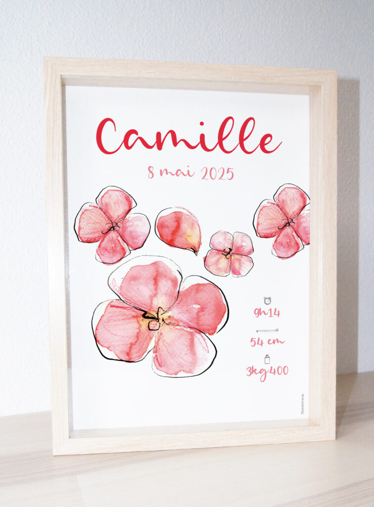 Affiche naissance Fleurs cadre
