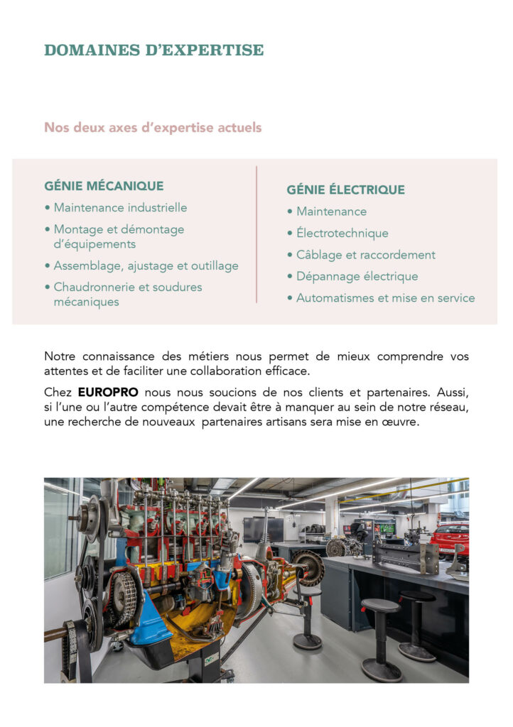Plaquette commerciale destinée aux industriels Europro