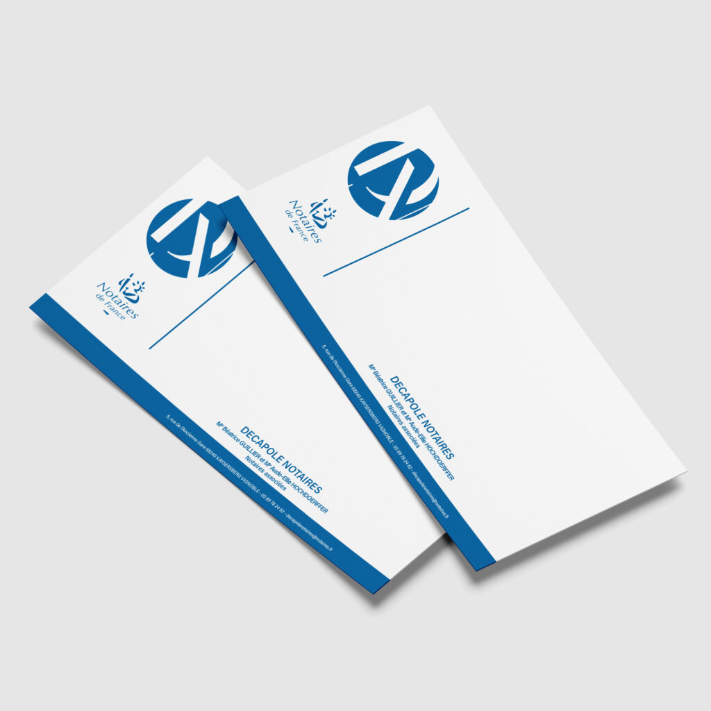 Carte de correspondance, papeterie pour Décapole Notaires créé par Papier Ananas